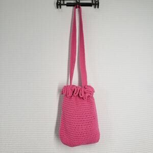 Crochet Shoulder Bag Pink Medium Purse Handmade Ruffle Dollcore Coquette Gift